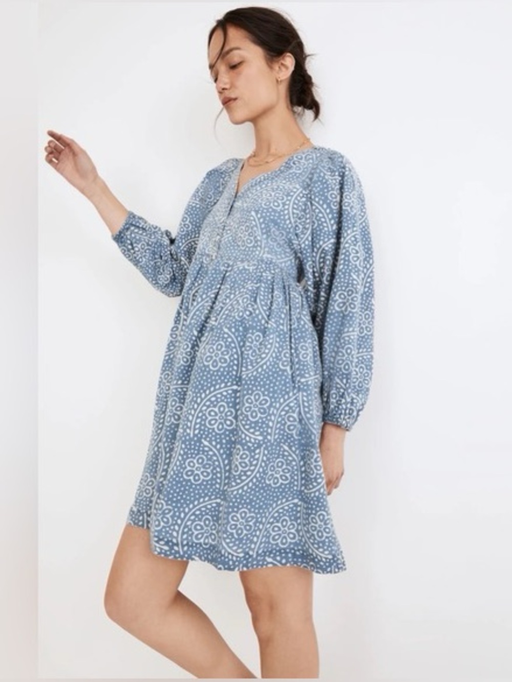 Madewell Bubble Sleeve Button Front Dress Paisley